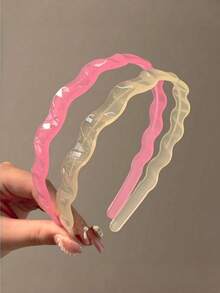 5/6pcs Girls Candy Color Acrylic Wavy Hair Headbands With Teeth Non-Slip Hair Clips Minimalist Thin Style Hair Accessories Suitable For Daily Wear - Multicolor - View 3