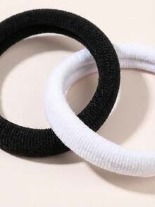 100pcs Girls Black & White High Elasticity Non-Damaging Thumb Hair Ties, Suitable For Daily Wear - Multicolor - View 4