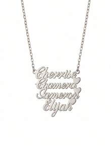Custom Stainless Steel 1-5 Surname Necklace, Letter And Heart Pendant Nameplate, Birthday Gift, Valentine's Day, Mother's Day, Matte Finish, Anniversary Gift - Silver - View 11