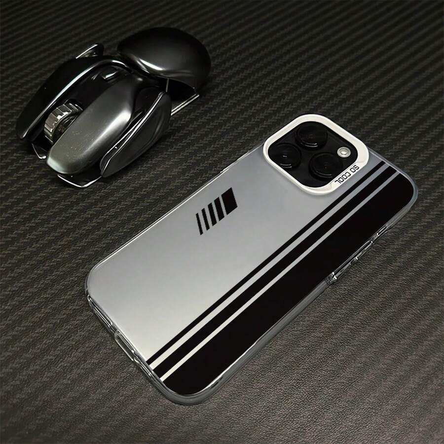 [Spedizione 24h da DE/FR/ES] Custodia per telefono geometrica nera minimalista con doppia striscia da corsa, cover protettiva opaca antiurto, regalo di compleanno e festivo elegante per iPhone 11/11Plus/16e/17/17Air Pro Max, Galaxy S21/S22/S23/S24/S25/S26 Ultra/FE/Edge/Plus, guscio con stampa di linee sportive semplici per appassionati di auto, accessorio quotidiano - 1 - Visualizzare 1