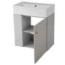 Bathroom Furniture Washbasin With Vanity Unit 55 Cm, Vanity Unit, Wall-Mounted Vanity Unit, Small Guest Bathroom Furniture - Grey - View 8