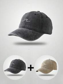 New Vintage Distressed Wavy Pattern Embroidery Baseball Cap, Casual Wave Design Sun Hat For Students And Couples - Multicolor - View 24
