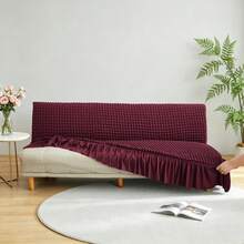 1Pc Stretch Sofa Bed Cover With Ruffled Skirt, Elastic One-Piece Slipcover, Soft Polyester-Spandex Fabric, Machine Washable Furniture Protector For Living Room&Guest Bed - Burgundy - View 4