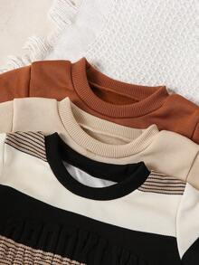 Bhchntiy New Autumn/Winter Style Black And White Striped City Letter Embossed Solid Color Crew Neck Sweatshirts For Boys (3-Pack) - Multicolor - View 8