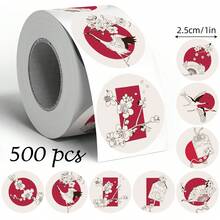 500pcs Japanese Style Roll Small Round Stickers, 1 Inch Circle, 3 Styles To Choose From, Traditional Red & White Color Scheme, First Day Of School - Multicolor - View 11