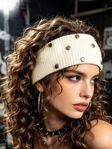 1pc Women's Rhinestone Pentagram Ribbed Solid Color Casual Outdoor Headband, Fashionable Versatile Daily Street Hair Accessory - Multicolor - View 9