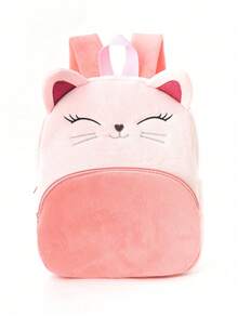 1pc Cute Cartoon Embroidered Cat Plush Large Capacity Backpack, Classic Backpack For Girls, Suitable For Daily Outings, Holiday Gift - Pink - View 1