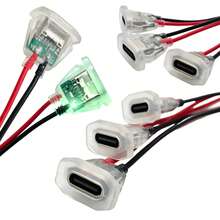 5/10 buah Kabel Ekstensi Tipe-C 2 Inti, Steker Pipih Transparan dengan Indikator LED, Struktur Kabel yang Diperkuat, Kabel Ekor Betina Tipe-C yang Dapat Disolder, Cocok untuk Modifikasi Kabel DIY - Clear - View 2