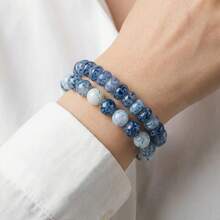 2pcs/Set Handmade Bracelets, High-Quality Bangles, Birthday Gifts For Men And Women, Couple And Friend Blessing Bracelets, Accessories - Baby Blue - View 5