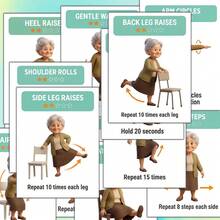 Elderly Standing & Sitting Full Body Workout Cards, Clear Illustrated Action Guide, Ideal Home Fitness Reference - Multicolor - View 2