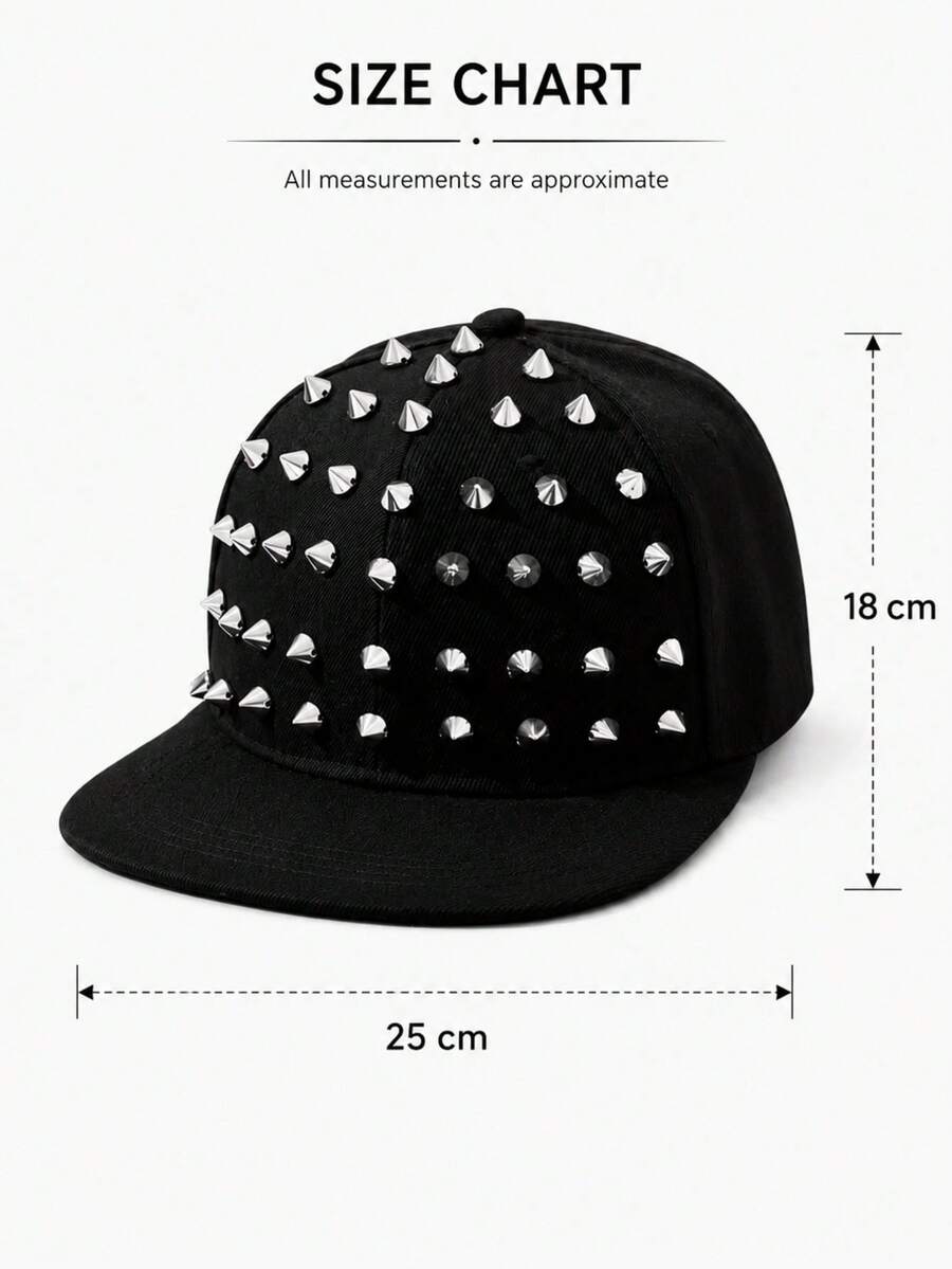1pc Unisex Punk Rock Rivet Flat Brim Baseball Cap, Hip Hop Street Style Personalized Hat, Suitable For Outdoor Sports, Cycling, Festivals, Parties And Daily Casual Wear, Multiple Colors - Multicolor - View 1