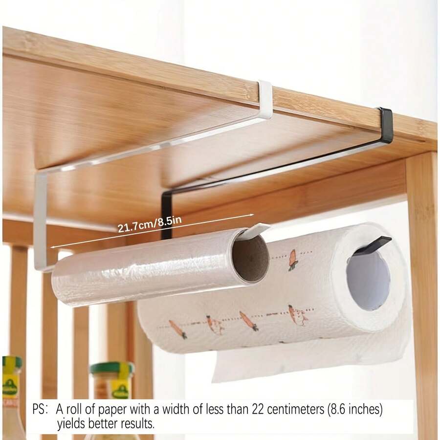 Hanging Cabinet Kitchen Paper Towel Holder, No Drilling Required, Iron Material, Black And White Colors Available, Space-Saving, Suitable For Paper Towels, Plastic Wrap, Cups, Towels, Etc., Ideal For Kitchen And Bathroom, Kitchen Storage Rack, Kitchen Organizer, Cabinet Storage