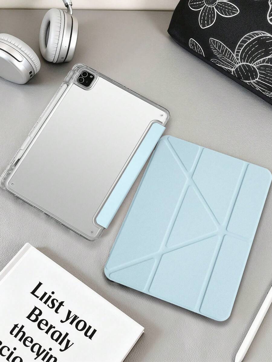 1件透明壓克力 Y 型折疊淺藍色平板保護殼,相容 iPad Mini6/7/Air/Air2/9.7/10.2/10.5/10.9 (Air4-Air8)/Pro 11/10th Gen/A16/Pro 11 2024 機型,全透明壓克力背殼,絲綢質感 8 折蓋,可調支架,自動睡眠/喚醒,內建筆槽,不含筆,部分機型附相機框 - 淺天藍 - 查看 1
