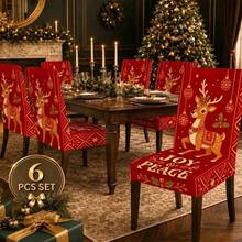 1/2/4/6/8pcs Christmas Tree & Deer Pattern Elastic Chair Covers, Removable, Washable, Easy To Clean, Suitable For All Seasons, Perfect For Holiday Home Decor, Ideal For Dining Room, Living Room And Kitchen - Multicolor - View 4