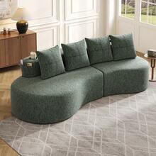 Linen Sofa With 4 Cushions, High-Density Foam Filling + Spring Elements - 綠色 - 查看 3