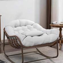 Oversized Papasan Rocking Chair for Patio – Wicker Egg Lounge Chair with Water-Resistant Cushion, Heavy-Duty Metal Frame, Comfy for Garden, Porch, Balcony, Living Room – 450lbs Capacity, - Silla mecedora con forma de huevo - Ver 8