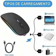 Mouse Sem Fio Silencioso Recarregável Bluetooth RGB Premium Ultra Fino - Prata - Visão 2