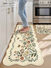 1pc Floral Pattern Runner Rug, Area Rug For Kitchen, Bathroom, Outdoor, Indoor, Bedroom, Living Room, Bedside, Decorative Rug, Machine Washable, Easy To Clean, Non-Slip Backing, Entryway Mat, Bedroom Bathroom Decor Rug - Multicolor - View 6