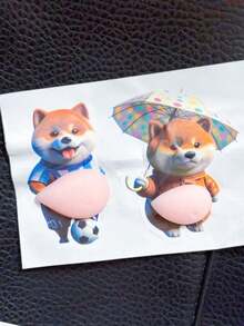 Funny 3D Soft Belly Cat Stickers, Waterproof Self-Adhesive Animal Laptop Stickers, Squeezable Silicone Shiba Inu Stickers Gift - Multicolor - View 12