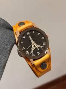 1 pieza Reloj de cuarzo con esfera de la Torre Eiffel en estilo retro con números romanos, para hombres y mujeres - Amarillo - Ver 4