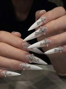 24pcs/Box Punk Gothic Style Silver 3D Multi-Style Rhinestone Cross Metal Nail Art Charms DIY Wearable Nail Decoration Accessories - Multicolor - View 4