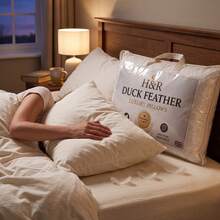 H&R Duck Feather & Down Microfiber Bed Pillows, Hotel Quality Ultra Soft Fluffy Hypoallergenic Breathable Machine Washable, High Loft Support, Pack Of 1/2/4 - White - View 3