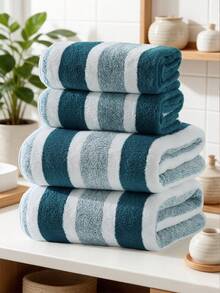 3/1pc 13.8*13.8in/16.5*27.6in/27.6in/27.6x55in Gradient Striped Coral Fleece Towel, Ultra Fluffy Thickened High Absorbent Quick Dry Face Towel, Hotel Spa Daily Shower Fitness Beach Travel Minimalist Modern Striped Bath Towel - Blue and White - View 1