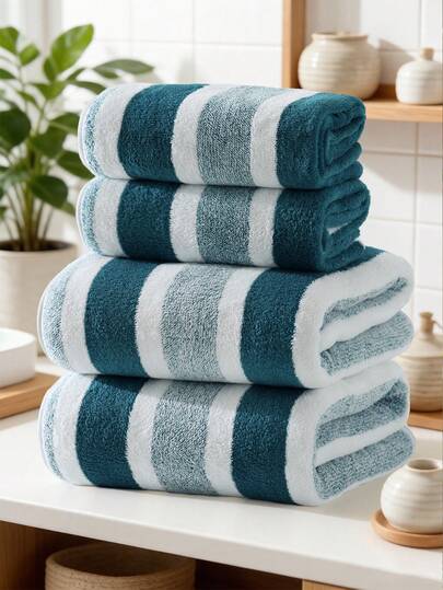 3/1pc 13.8*13.8in/16.5*27.6in/27.6in/27.6x55in Gradient Striped Coral Fleece Towel, Ultra Fluffy Thickened High Absorbent Quick Dry Face Towel, Hotel Spa Daily Shower Fitness Beach Travel Minimalist Modern Striped Bath Towel