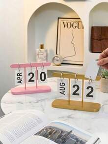 3pcs(Base + Metal Rod + Character Card)Set Nordic Minimalist Creative Flip Calendar, Desktop Decorative Calendar, Suitable For Home Living Room Dining Table, Coffee Table, Office Desk Decoration - Housewarming Gift,Christmas Decorations - Multiple Styles - View 2