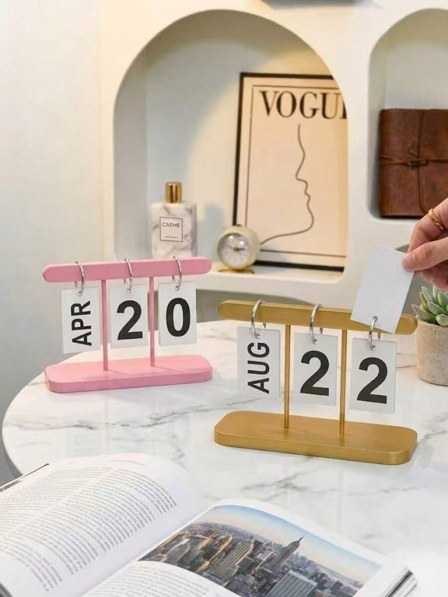 3pcs(Base + Metal Rod + Character Card)Set Nordic Minimalist Creative Flip Calendar, Desktop Decorative Calendar, Suitable For Home Living Room Dining Table, Coffee Table, Office Desk Decoration - Housewarming Gift,Christmas Decorations