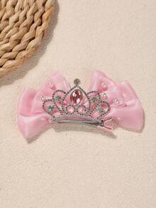 1 pieza Clip para el cabello con corona de lazo para actuación en el escenario de niñas, gran accesorio para el cabello de princesa (13cm de diámetro) - Rosa - Ver 2
