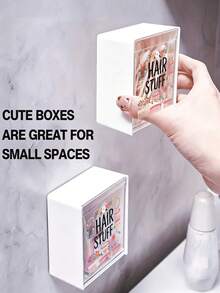 Wall-Mounted Storage Box With Cute Hair Accessory Pattern - Cosmetics Organizer, Flip-Top Storage Box, Jewelry Box, Plastic Storage Rack, Storage Box For Cotton Pads, Cotton Swabs, Hair Ties, Lipstick, Used For Organizing And Storing Dental Floss, Hair Bands, Hair Clips, Powder Compacts And Other Items. Suitable For Home, Dorm, Commercial Space, Bathroom, Room Decor, Also Can Be Used As Christmas Or Holiday Gift. - Multicolor - View 9