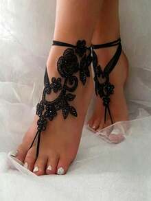 European And American Bride Beach Lace Anklet Exotic Style Wedding Supplies - Black - View 3