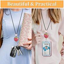 1pc Shiny Strawberry ID Badge Clip Retractable Badge Reel, Nurse Badge Holder With Rotating Clip, Work Badge Buddy Retractable Buckle, Teacher Office ID Card Lanyard With Silicone Beads, Anti-Drop Key & Badge Holder, Suitable For Healthcare Workers, Office Workers, Women's Office & Shopping - Casual Style - View 5