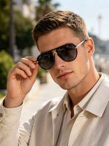 1 Pair Men's Aviator Glasses, Fashionable & Unique High-End Style For Driving, Travel And Outdoor Activities - Multicolor - View 2