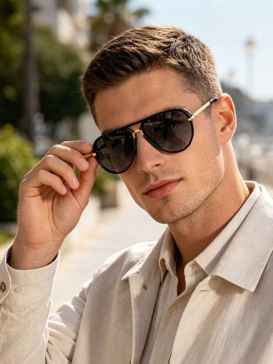 1 Pair Men's Aviator Glasses, Fashionable & Unique High-End Style For Driving, Travel And Outdoor Activities