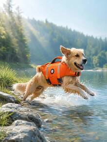 Metglad Dog Life Jacket, High Buoyancy And High Reflectivity Pet Swim Vest, Thickened Rescue Handle And Metal D-Ring For All-Around Protection Of Dog's Water Activities, Adjustable Size Suitable For Small, Medium And Large Dogs - Orange - View 4