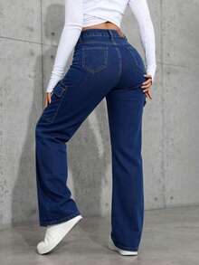 Women Jeans - 深色水洗藍 - 查看 3
