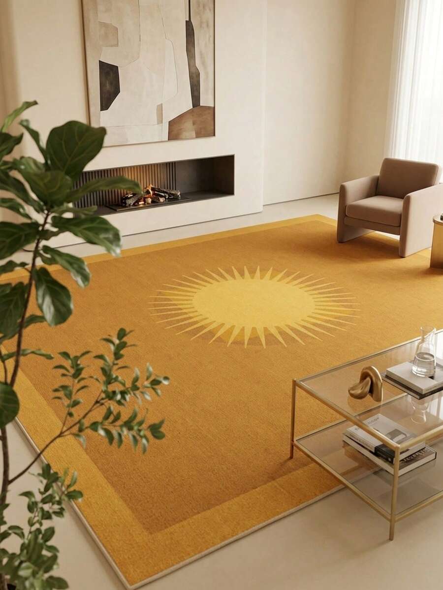 1pc Nordic Modern Minimalist Royal Style Gold Sun Pattern - Soft Faux Cashmere Area Rug, Bathroom, Kitchen, Entryway, Hallway, Bedside, Living Room, Bedroom, All-Season Machine Washable Large Size Mat, Aesthetic Home Decor - Multicolor - View 1