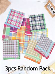 3pcs Women's Colorful Plaid Cotton Handkerchiefs/Handkerchiefs Suitable For Daily/Casual/Animal/Activity Party Small Square Towels 43*43cm - Multicolor - View 1