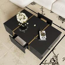 White Lacquered Coffee Table, Modern And Sleek, With 2 Drawers - 黑色 - 查看 4
