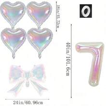kumozawa 6pcs Iridescent Transparent Number, Bow And Heart Balloons - Includes 40" Iridescent Transparent Number, 24" Iridescent Transparent Bow, 18" Iridescent Transparent Heart Balloons. Suitable For Baptism - View 11