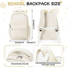 Casual College Student Backpack, Solid Color 14/15.6 Inch Laptop Backpack, Unisex, Commuter Bag With Zipper Pockets, Multi-Functional Compartment Backpack, Daily Backpack Travel Bag, Fashionable Minimalist Casual, Multi-Functional Outdoor Travel Backpack, Portable Large Capacity Lightweight Backpack, Suitable For Work, Size 44*15*30cm - Multicolor - View 5