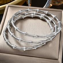1pc/Set Elegant Platinum-Plated Bamboo Knot White Zirconia Bracelet Set, Exquisite Jewelry For Women's Daily And Party Wear - Silver White - View 5