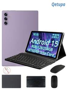 Qetupa 10.1-Inch Android 15 Tablet With Case, Keyboard, And Mouse, 8GB RAM + 128GB/256GB ROM (Supports 1TB SD Card Expansion), HD (1280x800) IPS Touchscreen, 5MP Front Camera And 13MP Rear Camera, 6000mAh Battery (Charging Adapter Not Included) - Purple - View 1