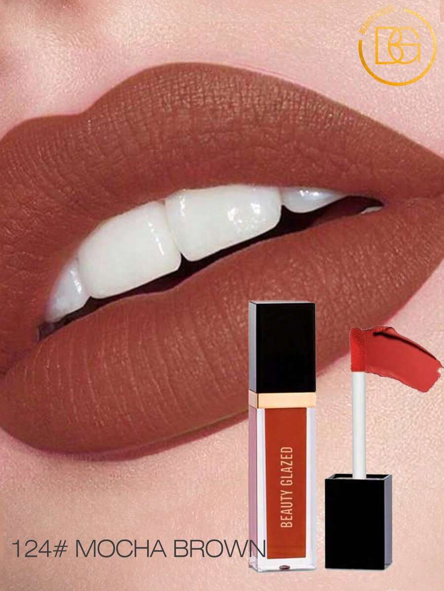 beauty glazed 丝绒哑光液体唇膏,防水速干不粘腻,全覆盖唇釉,持久哑光唇膏,适合女性使用 - #124 - 查看 1