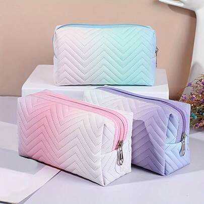 Gradient PU Leather Portable Cosmetic Storage Bag, Fashionable Toiletry Organizer, Large Capacity Makeup Storage Bag, Stores Makeup And Skincare Products, Waterproof, Stain-Resistant, Wear-Resistant Leather, Soft And Durable, Not Easily Cracked Or Deformed, Handheld And Portable, Space-Saving, Suitable For Business Trips, Travel, Commuting, Fitness, Beach Outings, Exquisite And Minimalist Design, High Aesthetic Value, Strong Sealing, Dust-Proof And Moisture-Proof, Home Desktop Organization