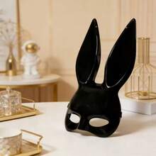 Women Bunny Rabbit Half Face Mask, Long Ear Masquerade Mask, Halloween Cosplay Costume Accessory For Party Club Night Event, Black White - Multicolor - View 5