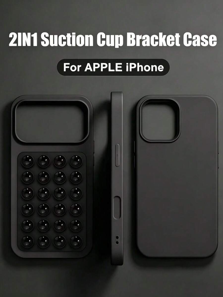 Casing Ponsel Stand Suction Cup 2-in-1 yang Ditingkatkan, Kompatibel dengan 16/15/11/12/13/14/17 Pro Max Plus/17 AIR, Aksesori Penutup Belakang Tahan Guncangan - Hitam - View 1