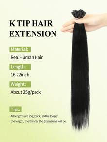 K Tip V Tip Human Hair Extensions, 25g Straight Real Human Hair 16-22 Inch, Remy Hot Fusion Hair Extensions For Salon & Daily Hairstyle Women For Halloween Costumes & Christmas - Multicolor - View 3